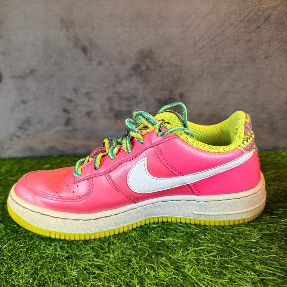 Nike Air Force 1 Low Kids Pink White‎ Green Yellow Lace Up Athletic Shoes 5.5Y